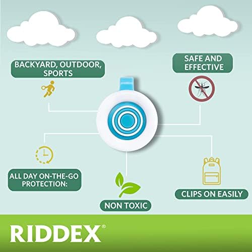 Riddex Mosquito Clips Clips Bundle | קליפ חינם, אטום למים, שמן אתרי | 10 קליפים + 102 דוחי יתושים
